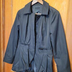 Cynthia Rowley Black Trench Coat Size Medium Belted Raincoat Spring Jack